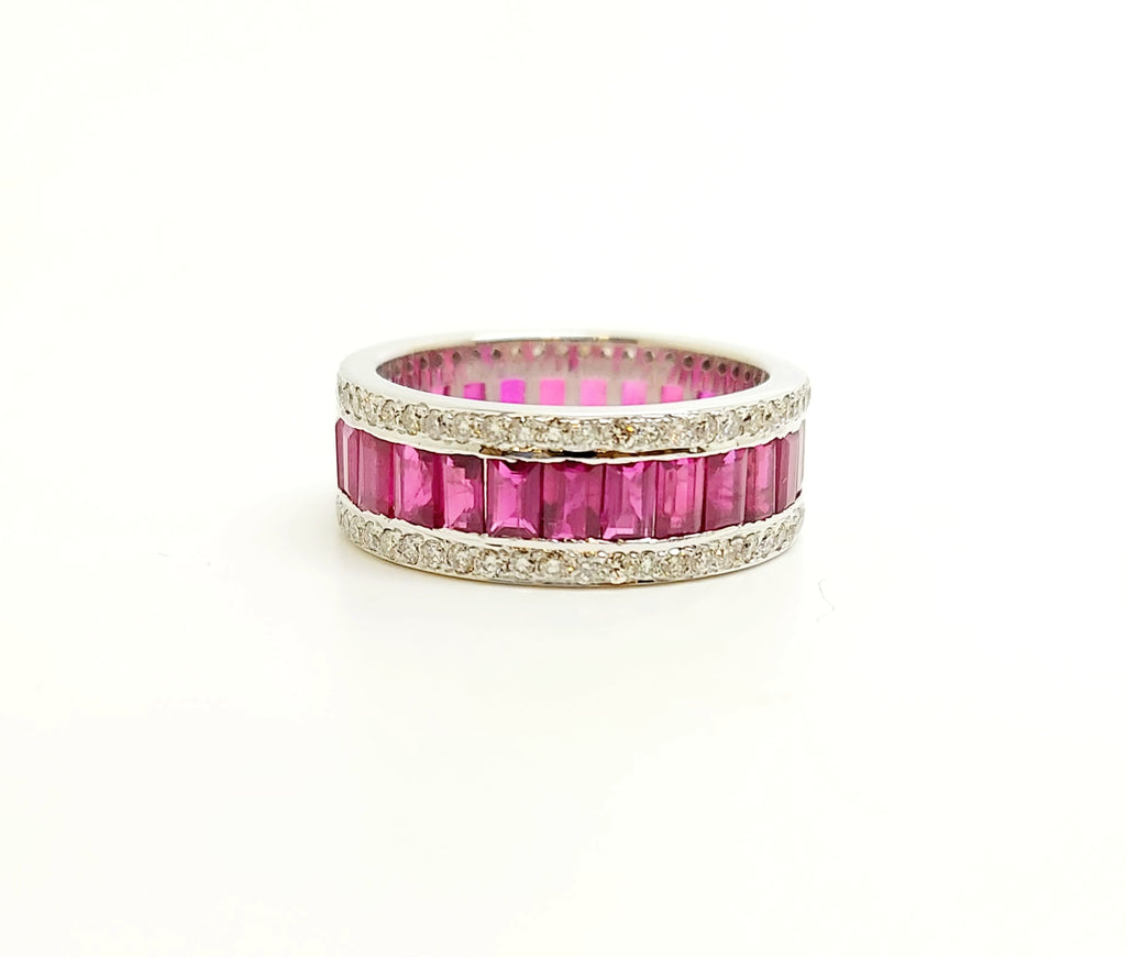 Ruby Baguette And Diamond Ring In 14k White Gold Ad No 2801