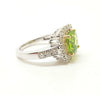 Cushion-Cut Peridot Diamond Halo Cocktail Ring in 14k White Gold