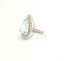 Pear Cut Aquamarine and Diamond Halo Cocktail Ring in 14k White Gold