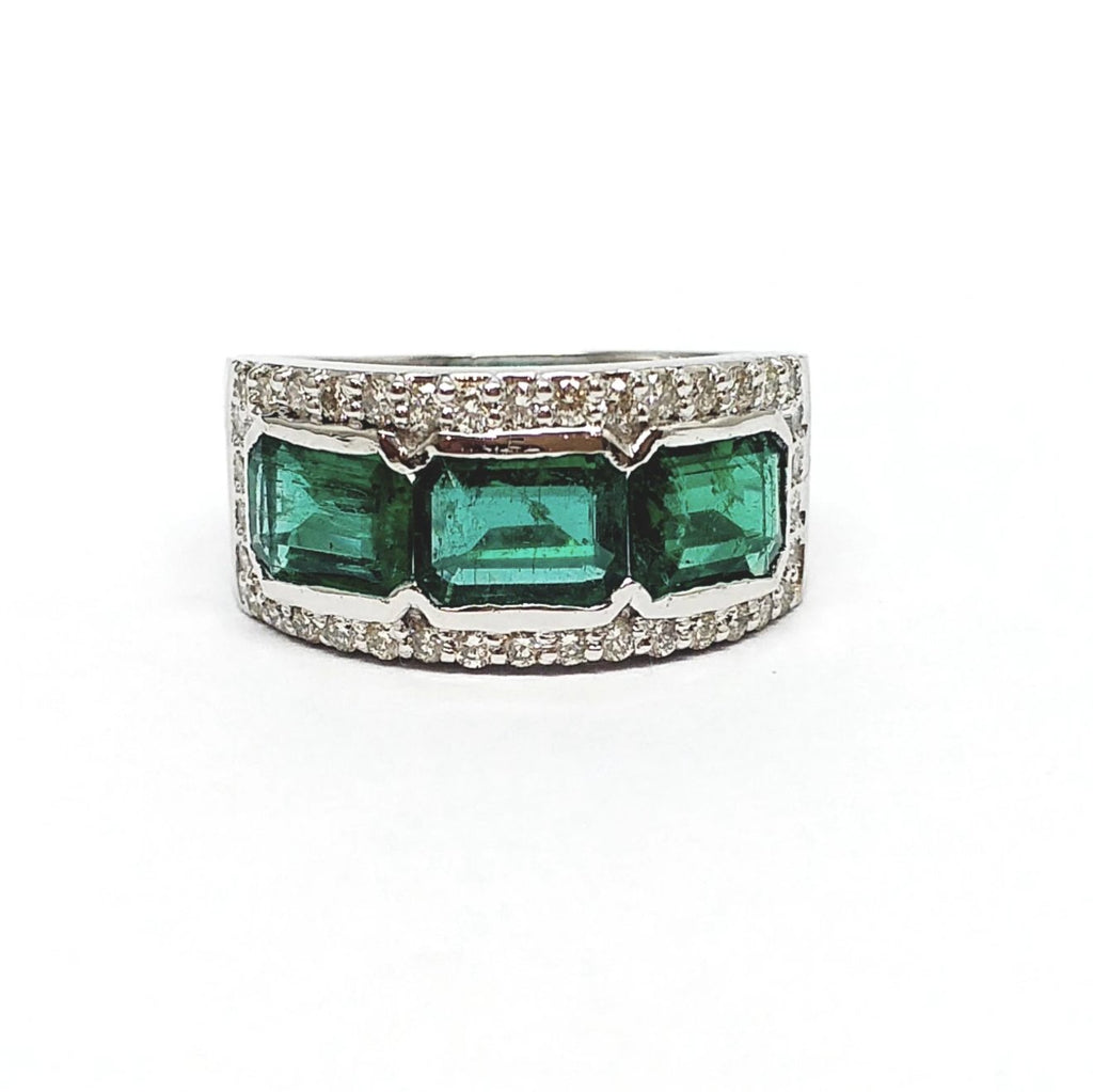 Emerald and Diamond Three-Stone Ring