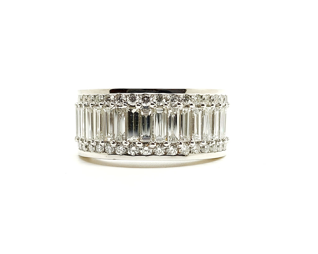 Wide Straight Baguette Diamond Band with Beat-Set Diamond channels