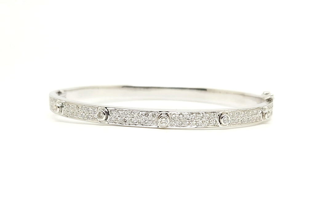 DIAMOND STATION BANGLE BRACELET IN 14K WHITE GOLD