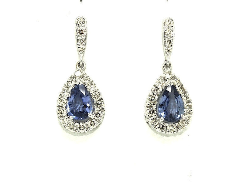 Large Blue Sapphire(ceylon)Diamond Cluster Drop Earring Ad No. 1021