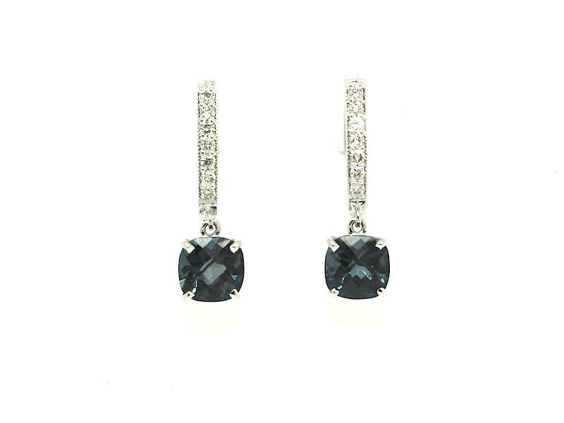 Cushion London Blue Topaz Diamond Hoop Drop Earring AD No. 1091