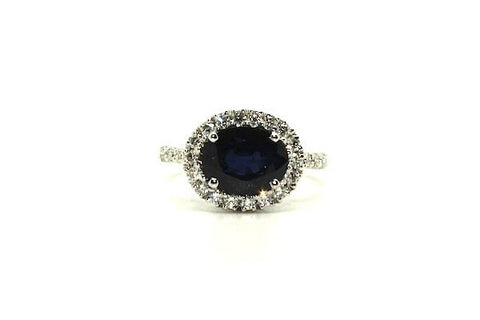 Blue Sapphire And Diamond Halo Ring Ad No.1047