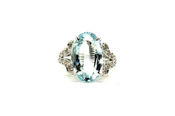 Aquamarine And Diamond Split-cart Ring Ad No.0419