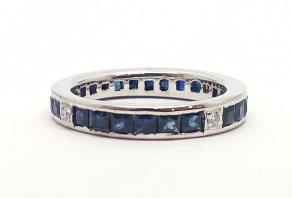 Seamless Sapphire Emerald-Cut and Diamond  Eternity Band RNG-164