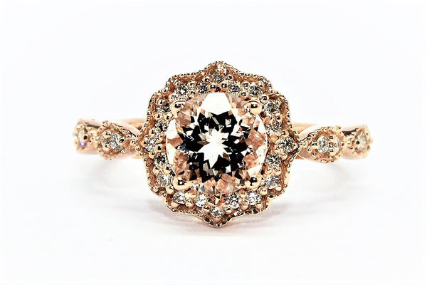 MORGANITE AND DIAMOND MILGRAIN HALO RING AD NO.1606