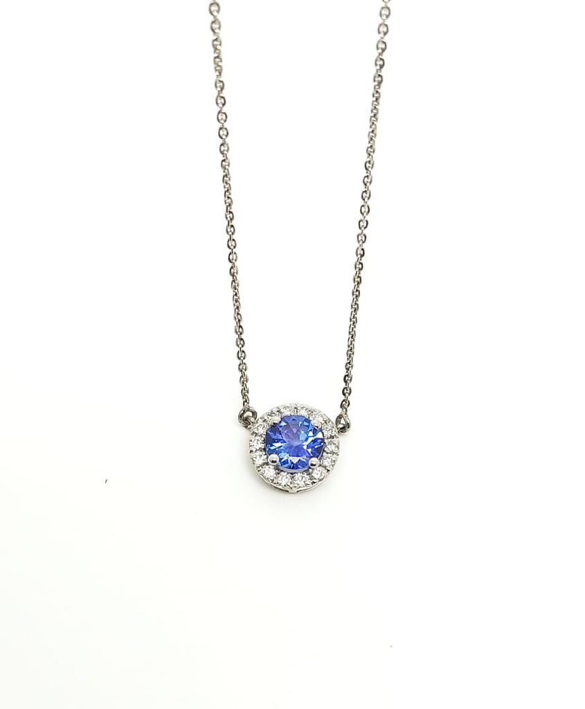 Tanzanite and Diamond Halo Pendant in 14k White Gold AD NO. 2284